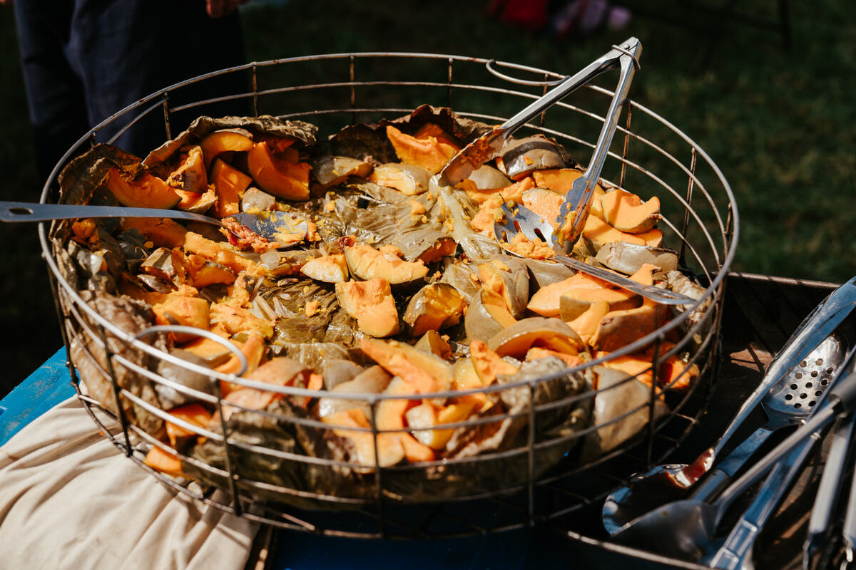 Fire-roasted vegetables from the outdoor kitchen