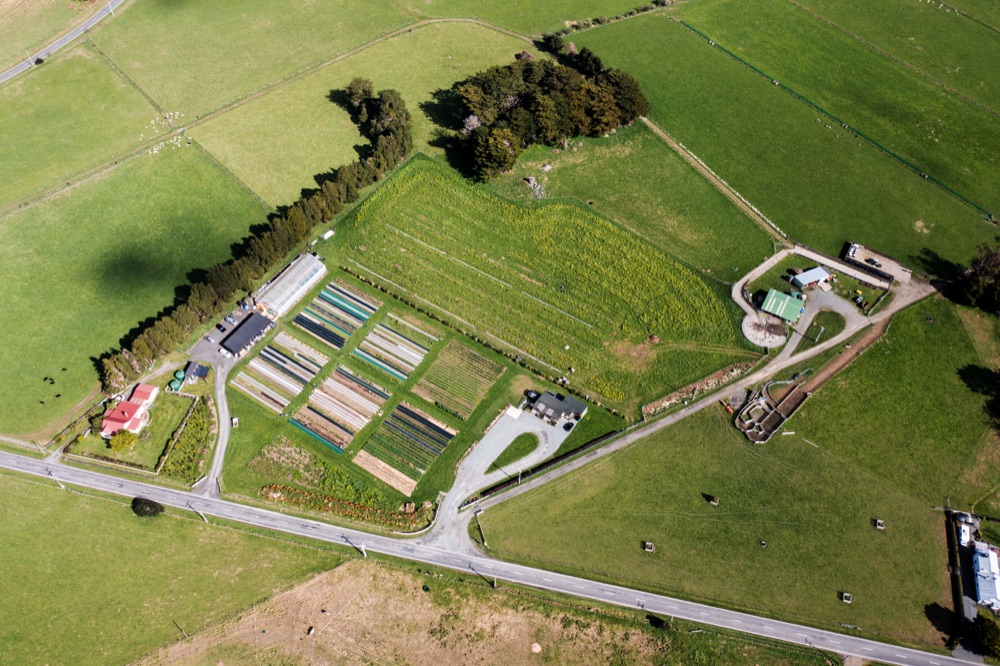 Aerial view of the farm and gardens
